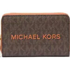 Michael Kors Jet Set Small Zip Around Card Case (Orange Pun) New